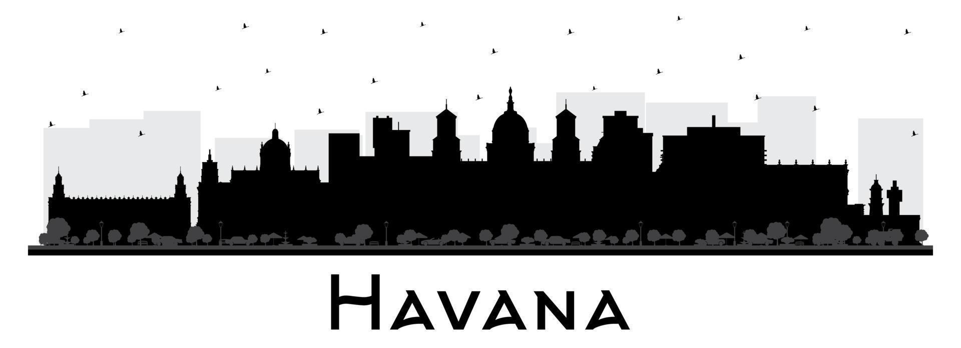 silhouette d'horizon de la ville de la havane cuba avec des bâtiments noirs isolés sur blanc. vecteur