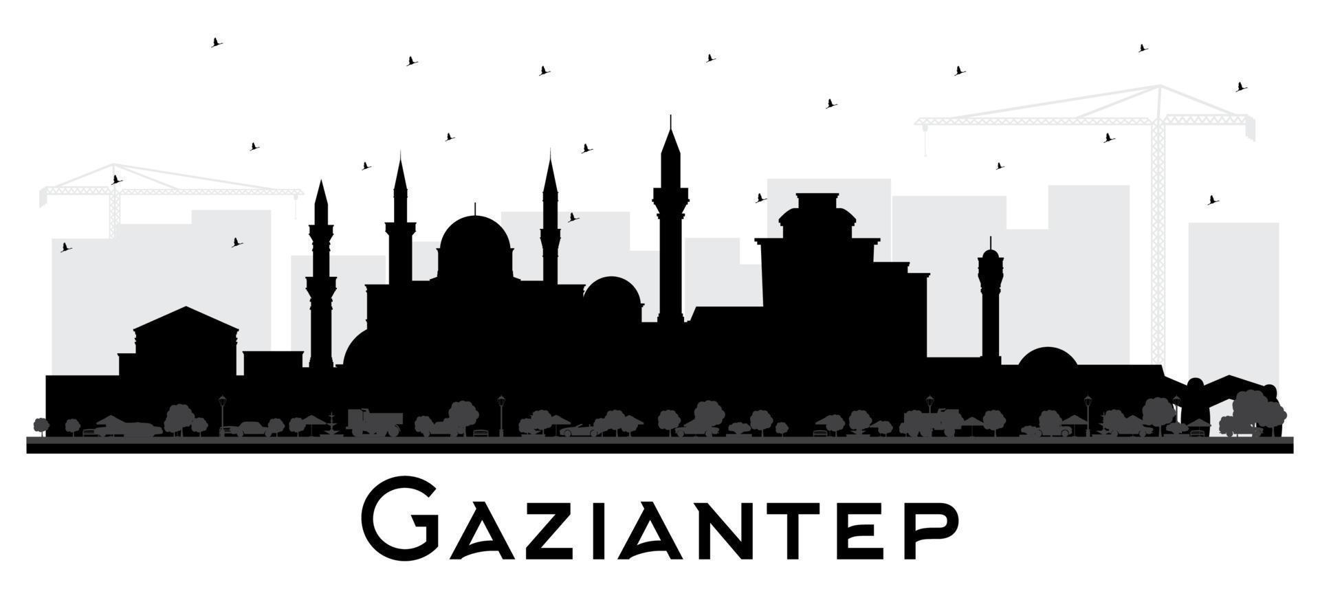 gaziantep turquie silhouette d'horizon de la ville avec des bâtiments noirs isolés sur blanc. vecteur