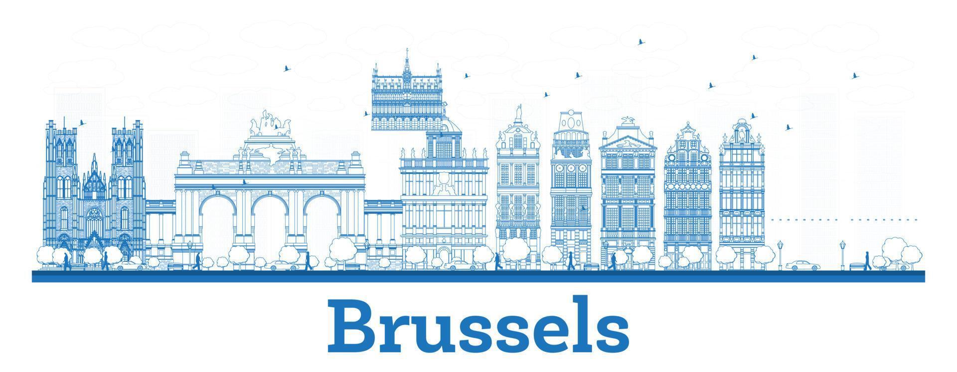 contour bruxelles belgique toits de la ville avec des bâtiments bleus. vecteur