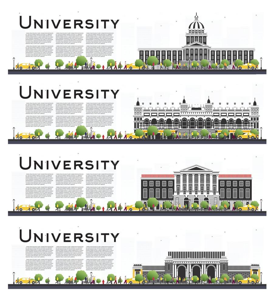 ensemble de bannières d'étude de campus universitaire isolées sur blanc. vecteur