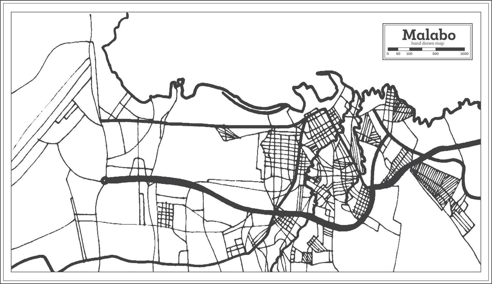 carte de la ville de malabo guinée équatoriale dans un style rétro. carte muette. vecteur