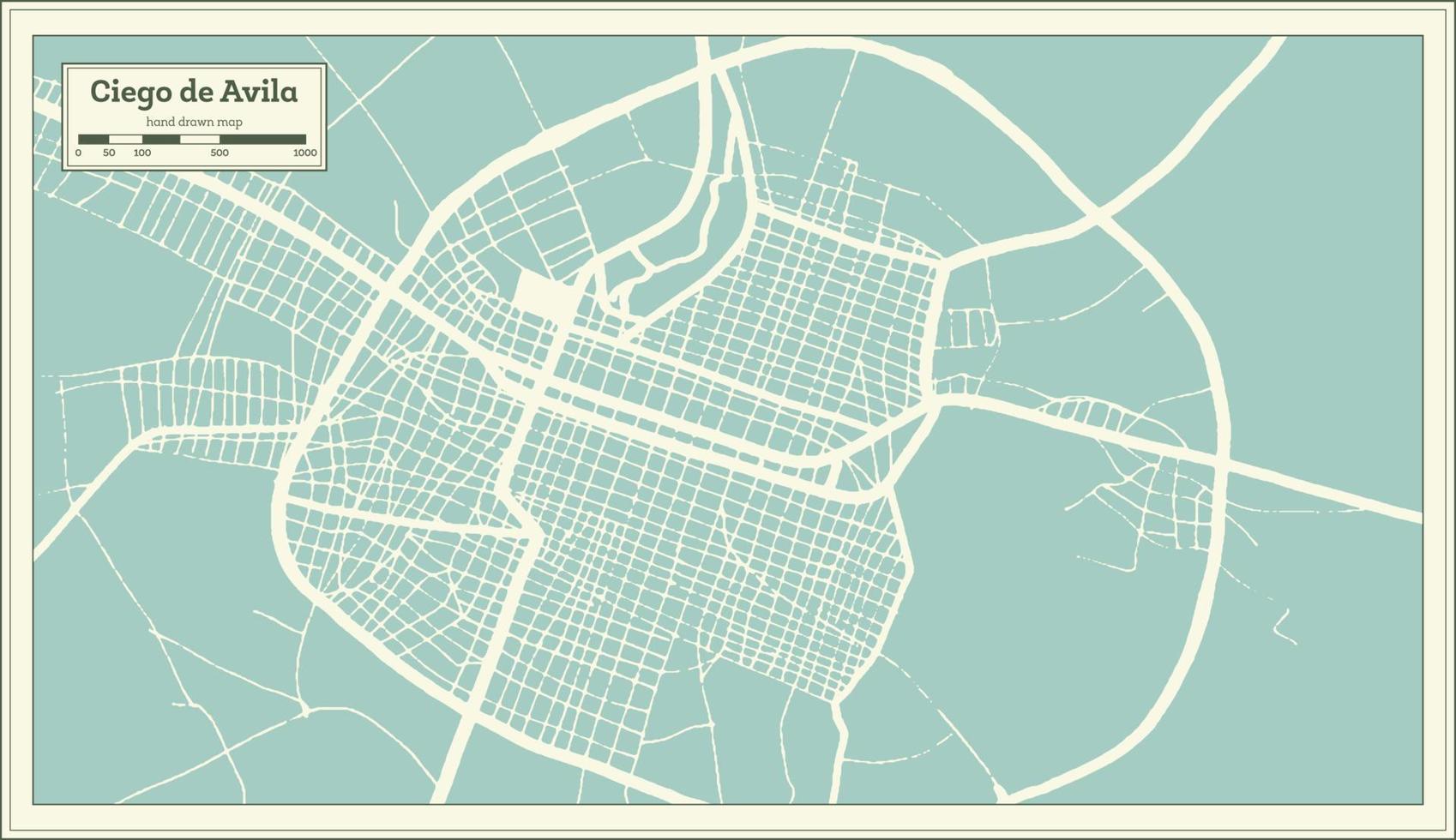 plan de la ville de ciego de avila cuba dans un style rétro. carte muette. vecteur