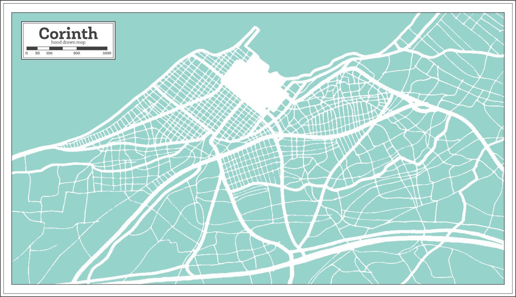 carte de la ville de corinthe grèce dans un style rétro. carte muette. vecteur