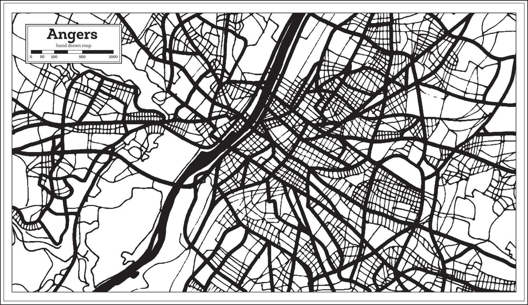 Angers france carte en noir et blanc. vecteur