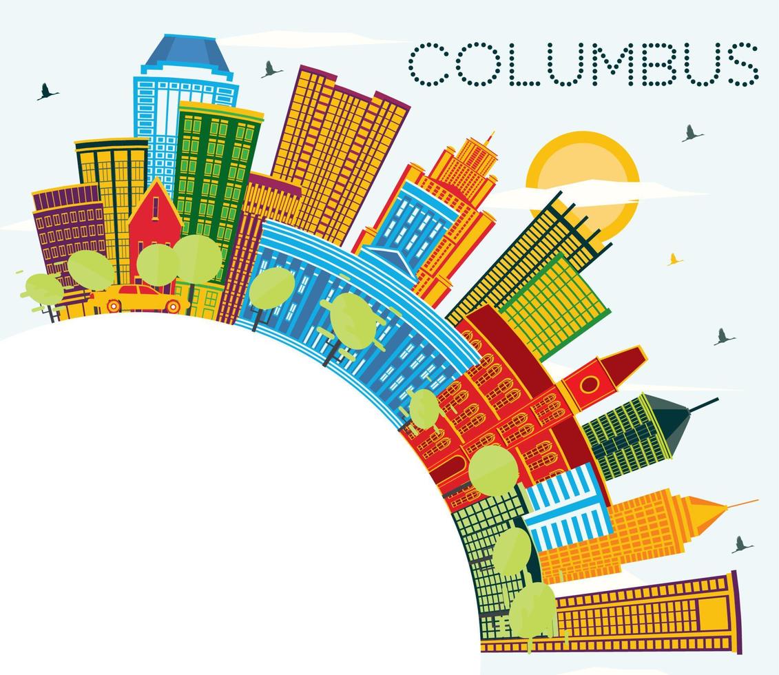skyline de la ville de columbus ohio avec des bâtiments de couleur, un ciel bleu et un espace de copie. vecteur