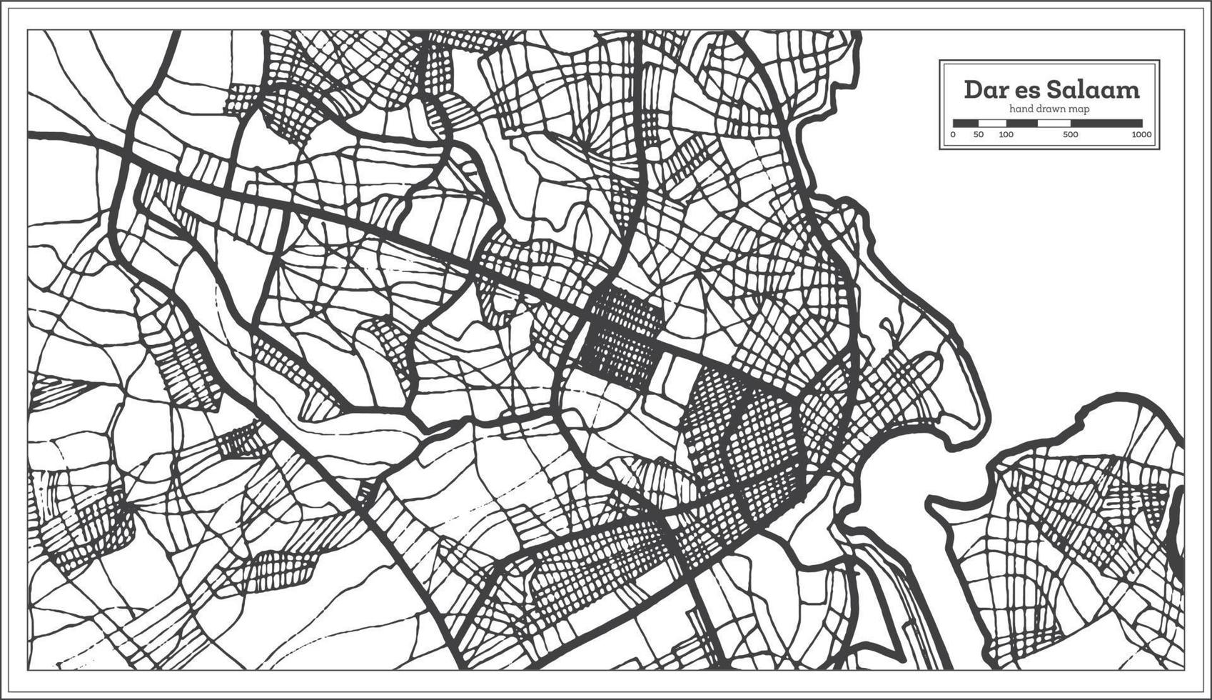 plan de la ville de dar es salaam en tanzanie dans un style rétro. carte muette. vecteur