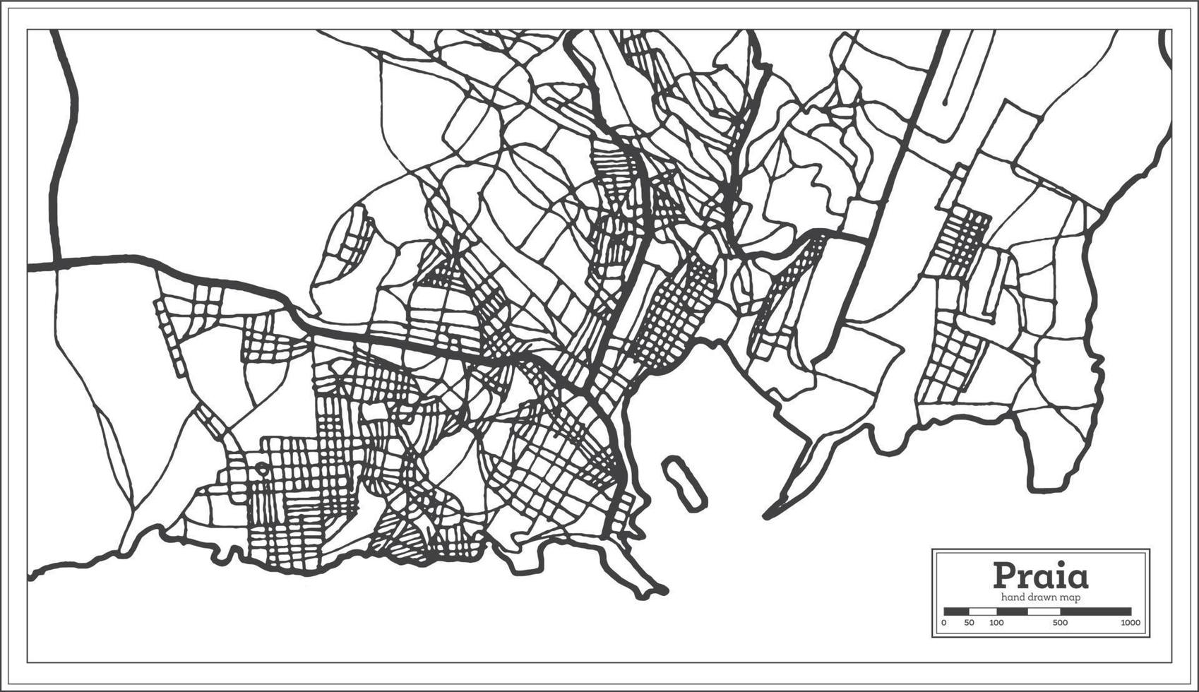 plan de la ville de praia cap vert en noir et blanc. carte muette. vecteur