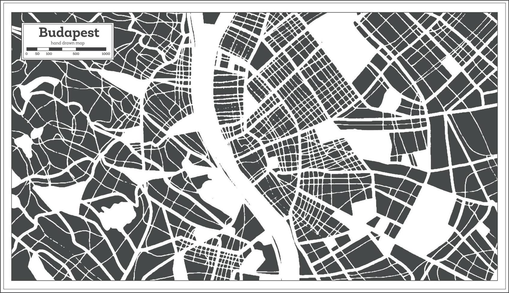 plan de la ville de budapest hongrie dans un style rétro. carte muette. vecteur
