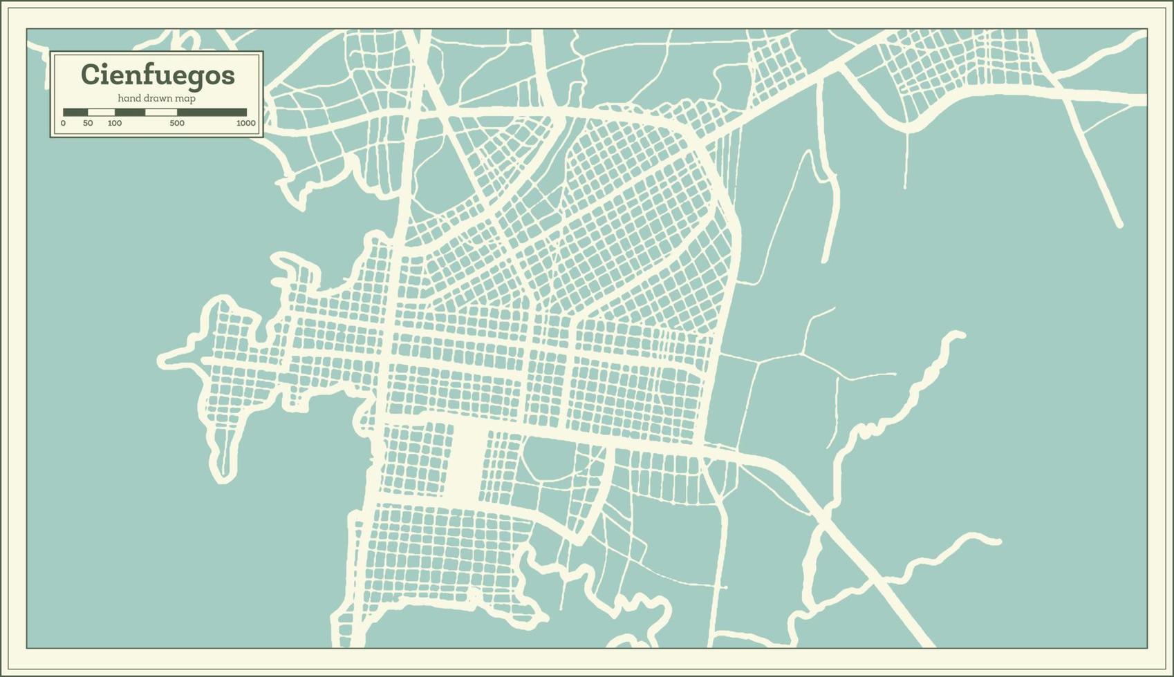 plan de la ville de cienfuegos cuba dans un style rétro. carte muette. vecteur