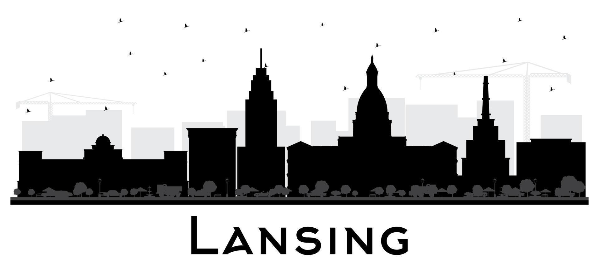 silhouette d'horizon de la ville de lansing michigan avec des bâtiments noirs isolés sur blanc. vecteur