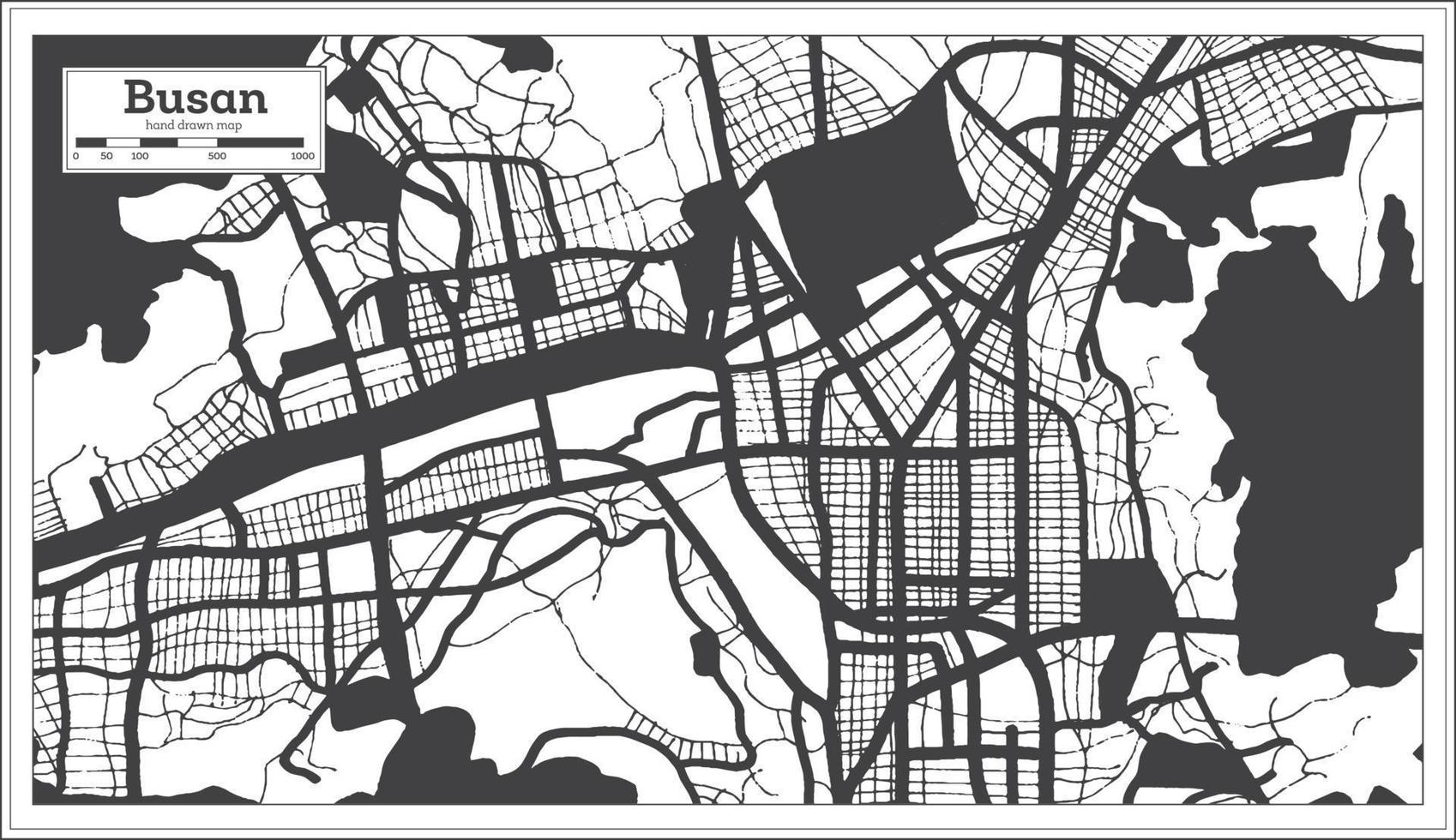 carte de la ville de corée du sud de busan en noir et blanc dans un style rétro. vecteur