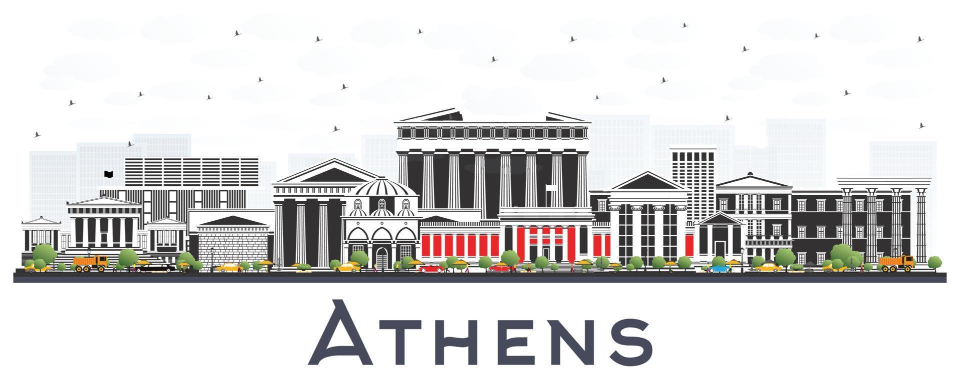 athènes grèce toits de la ville avec des bâtiments de couleur isolés sur blanc. vecteur