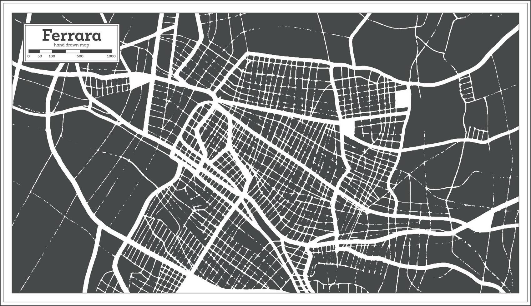 carte de la ville de ferrara italie en noir et blanc dans un style rétro. carte muette. vecteur