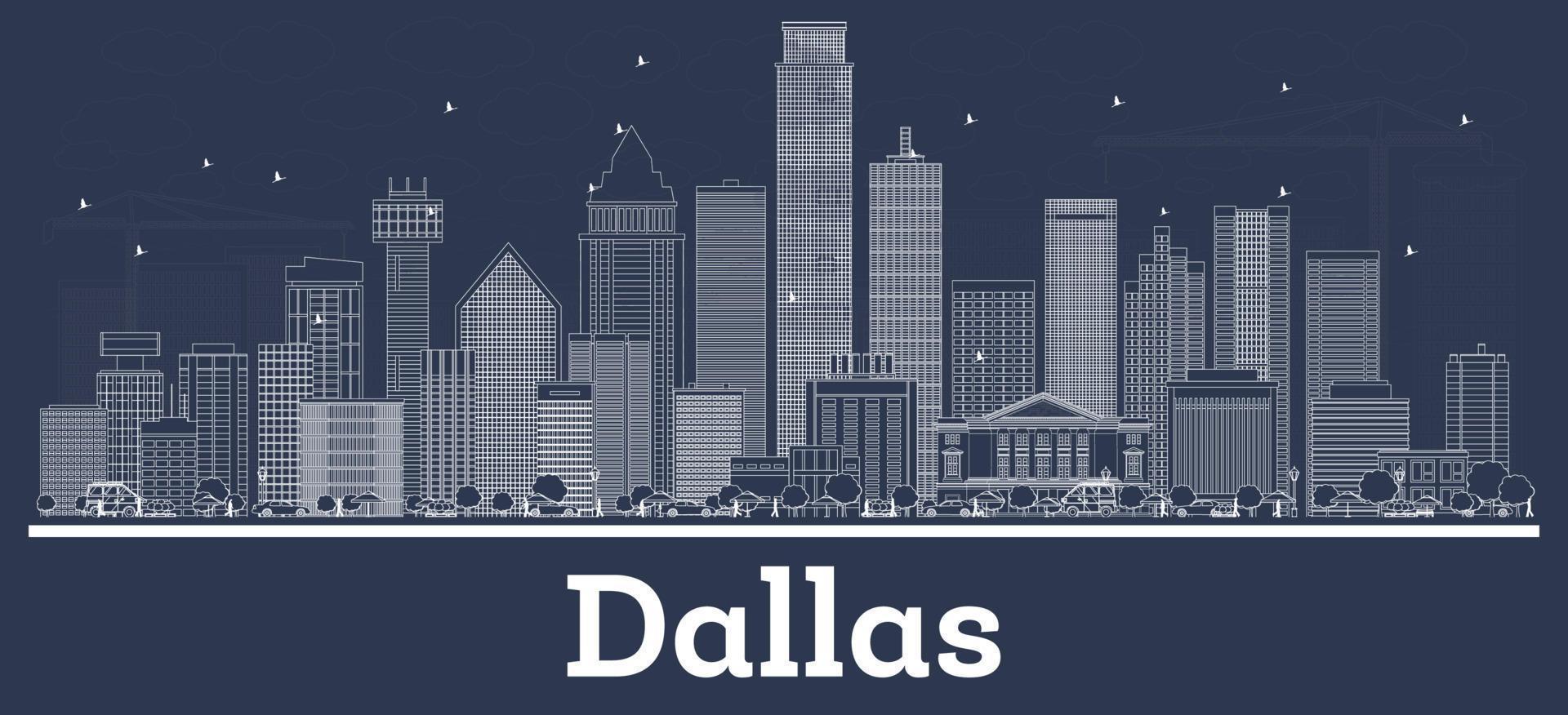 Décrire les toits de la ville de Dallas au Texas avec des bâtiments blancs. vecteur