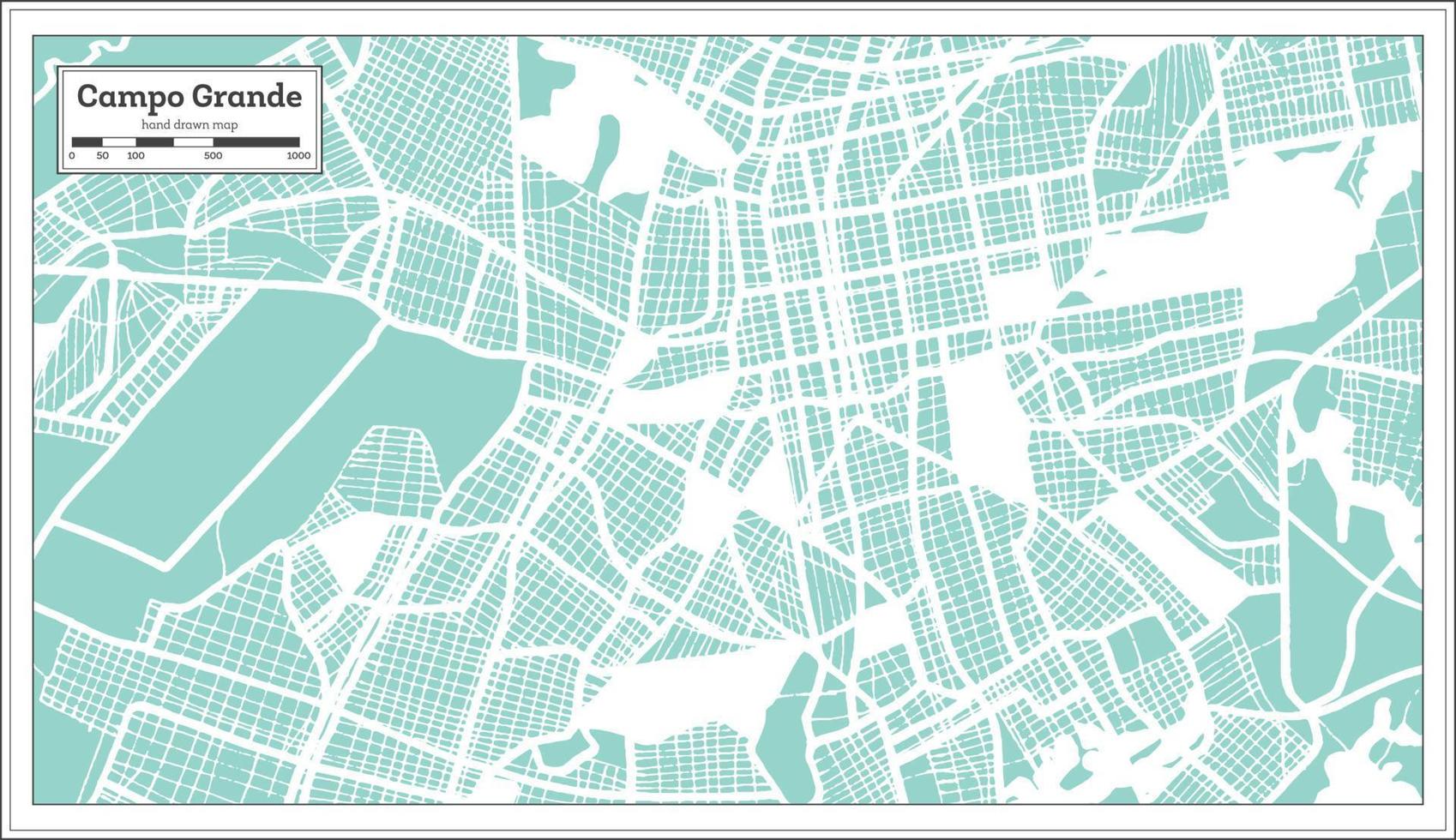 plan de la ville de campo grande brésil dans un style rétro. carte muette. vecteur