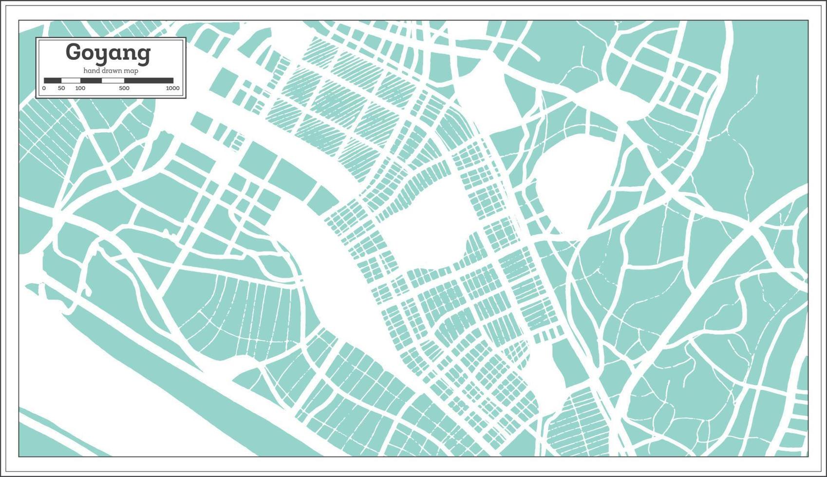 carte de la ville de goyang en corée du sud dans un style rétro. carte muette. vecteur