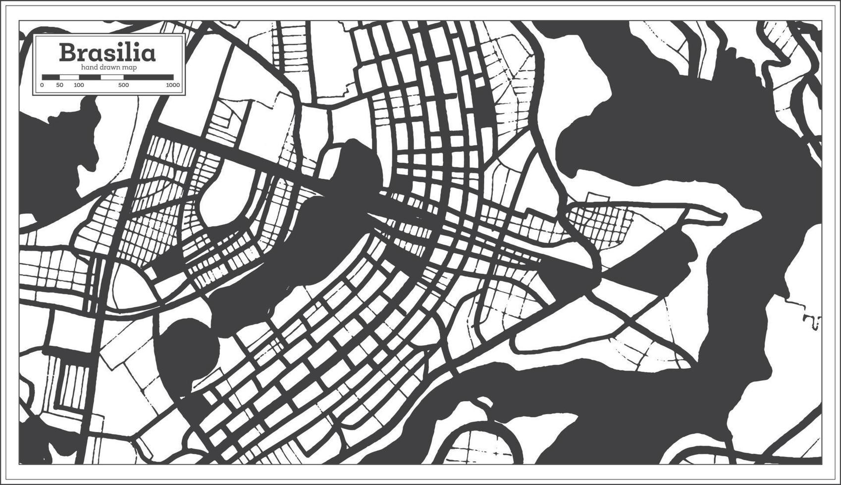 plan de la ville de brasilia au brésil en noir et blanc dans un style rétro. carte muette. vecteur