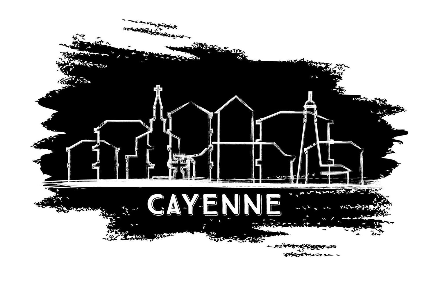 cayenne guyane française silhouette d'horizon de la ville. croquis dessiné à la main. vecteur