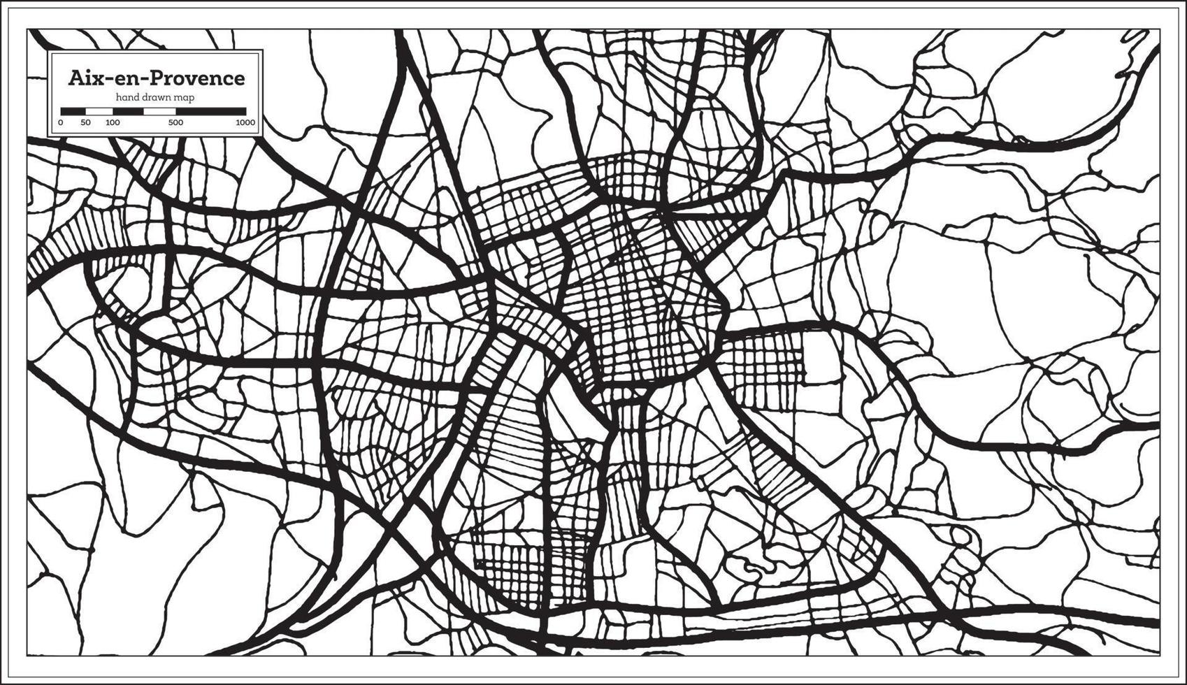 plan de la ville d'aix-en-provence france en noir et blanc dans un style rétro. carte muette. vecteur