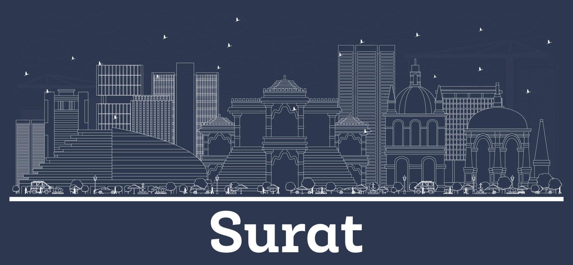 Décrire les toits de la ville de Surat India avec des bâtiments blancs. vecteur