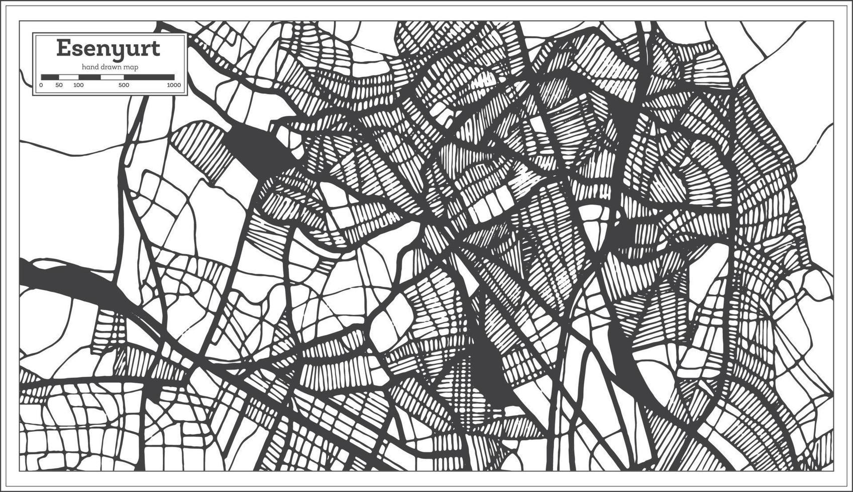 carte de la ville d'esenyurt turquie en noir et blanc dans un style rétro. carte muette. vecteur