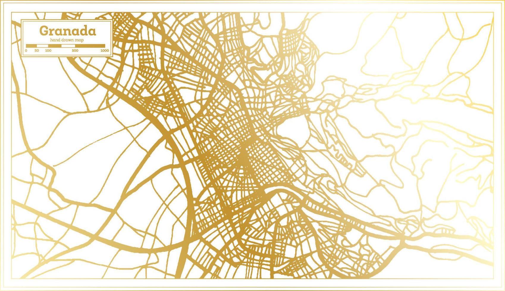 carte de la ville de grenade espagne dans un style rétro de couleur dorée. carte muette. vecteur