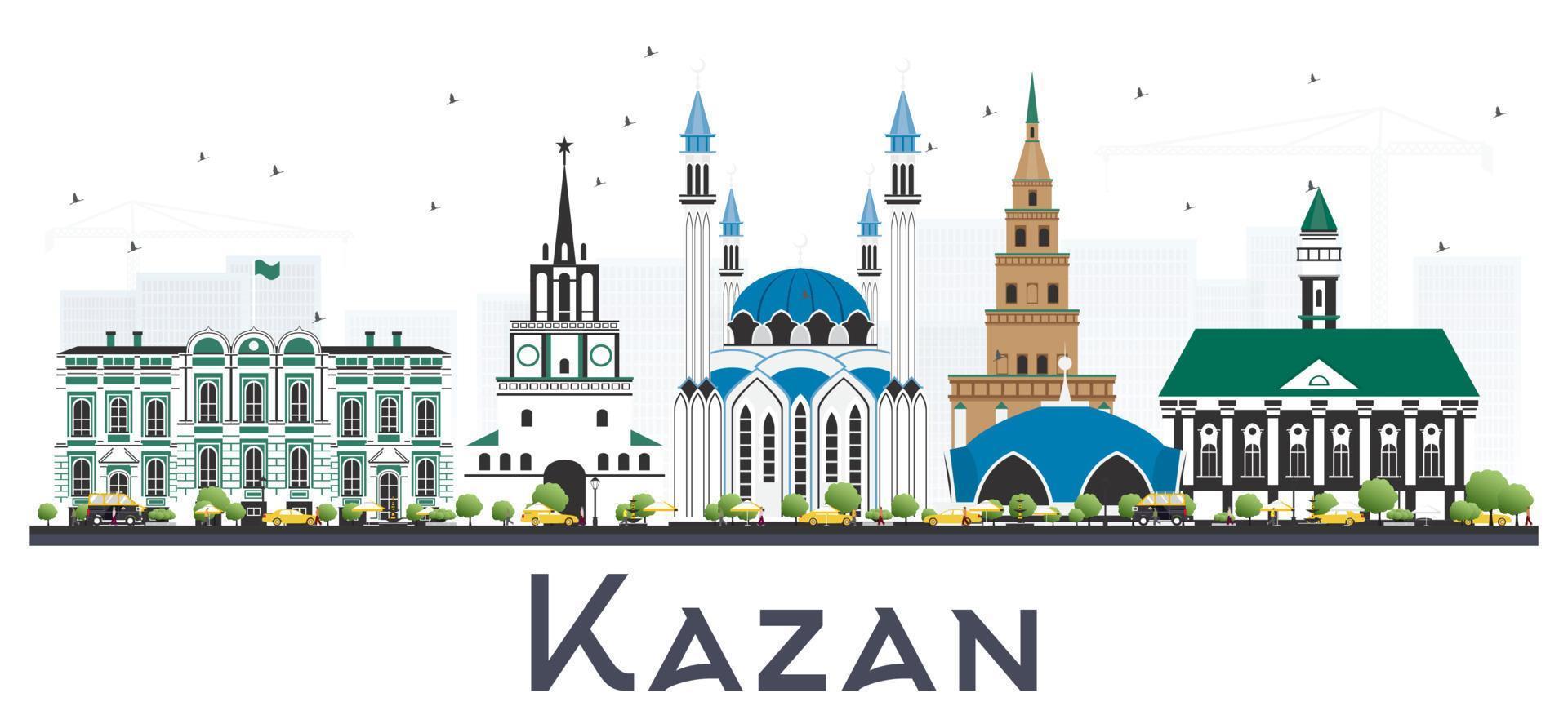 kazan russie city skyline avec des bâtiments de couleur isolés sur blanc. vecteur