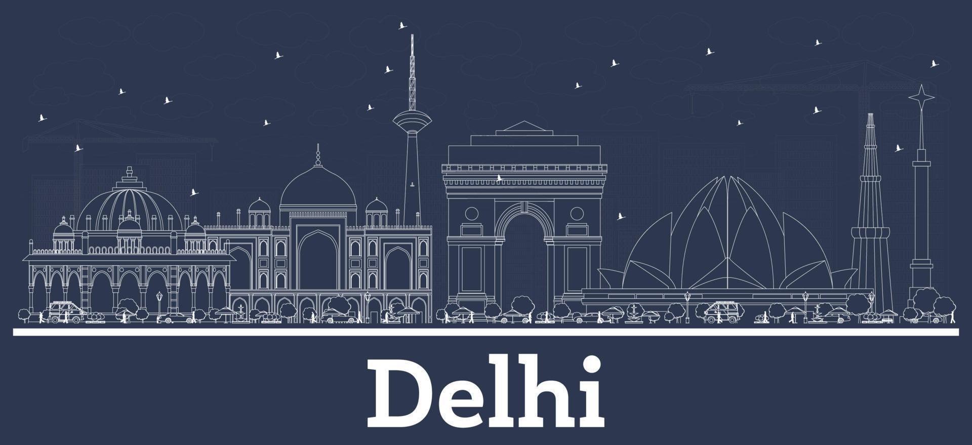 Décrire les toits de la ville de delhi en Inde avec des bâtiments blancs. vecteur