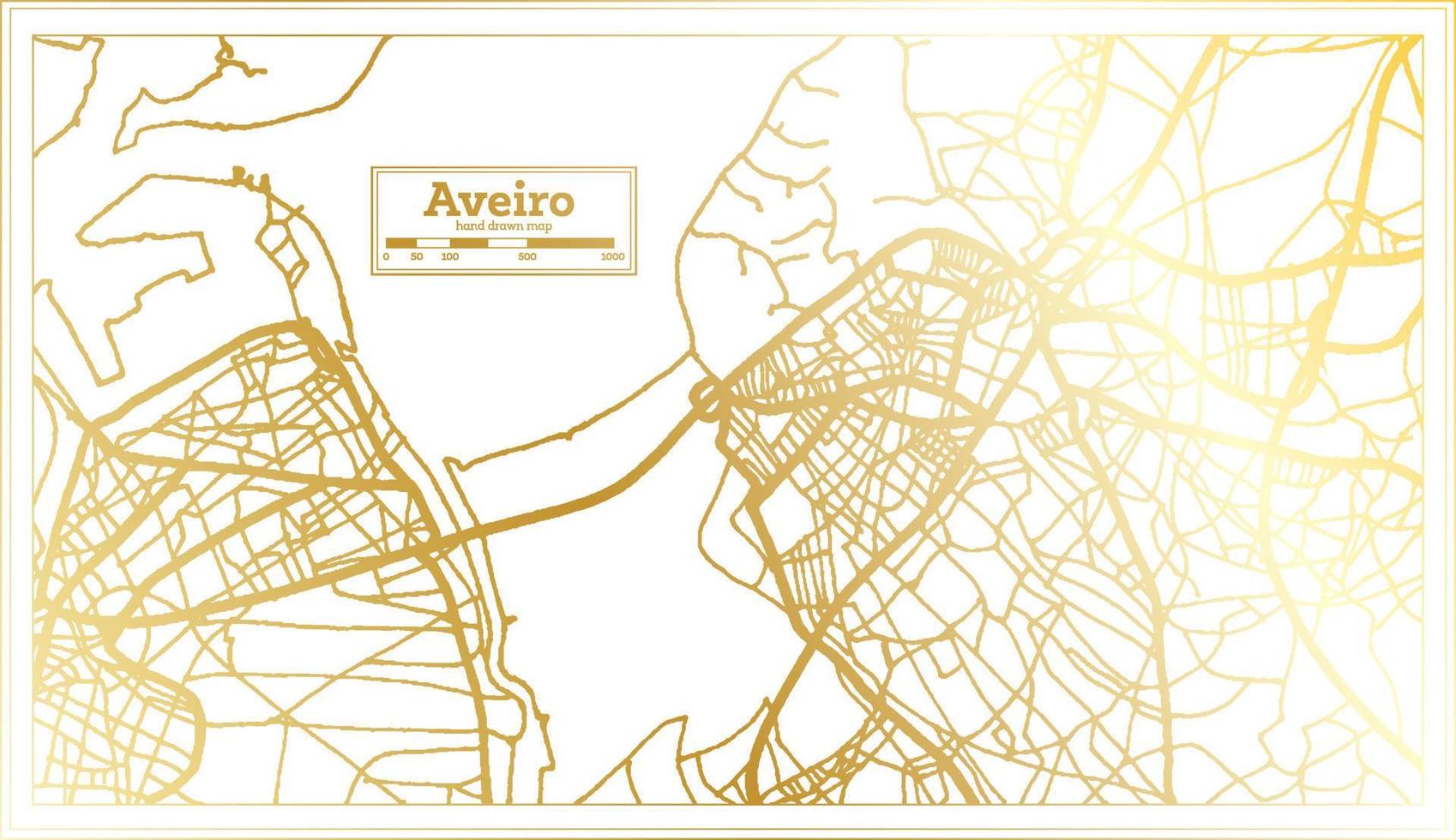 plan de la ville d'aveiro portugal dans un style rétro de couleur dorée. carte muette. vecteur