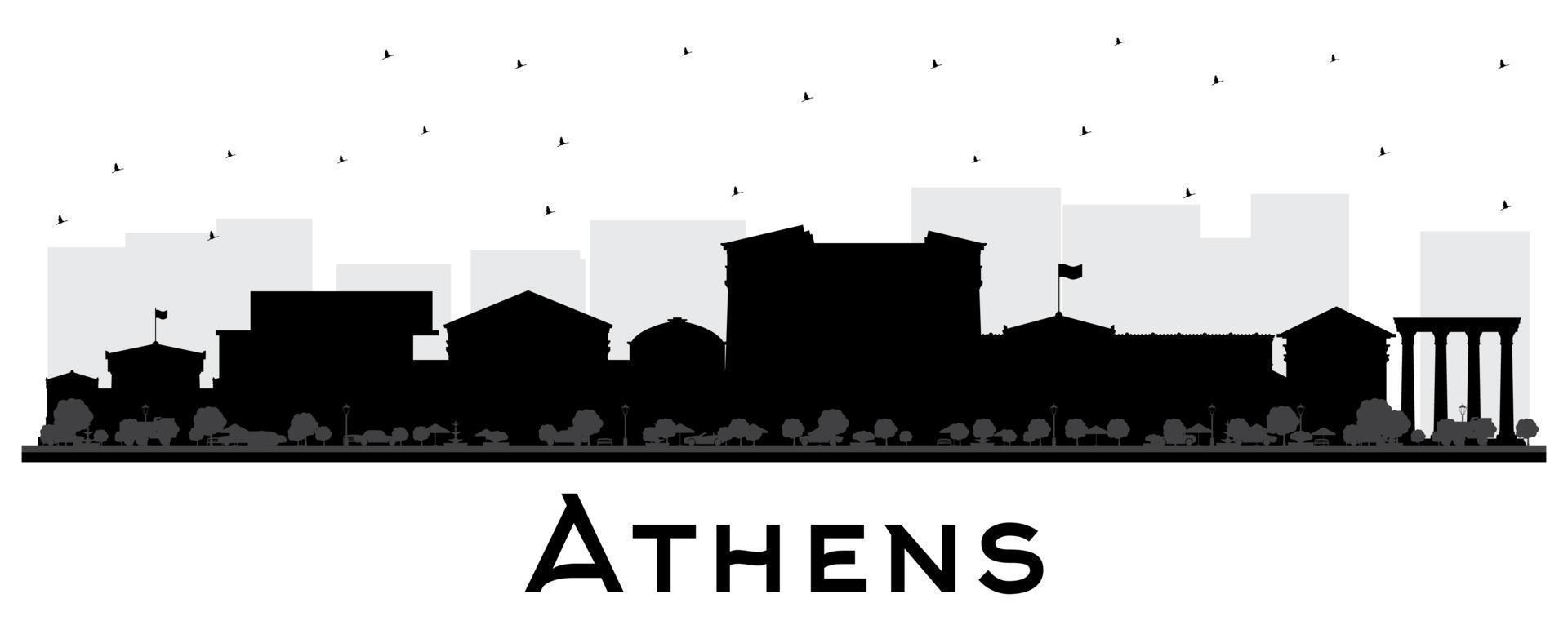 silhouette d'horizon de la ville d'athènes grèce avec des bâtiments noirs isolés sur blanc. vecteur