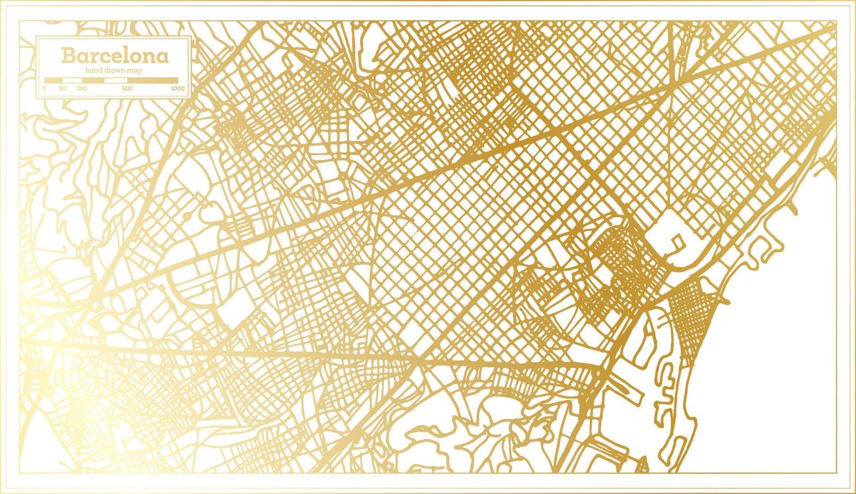 plan de la ville de barcelone espagne dans un style rétro de couleur dorée. carte muette. vecteur
