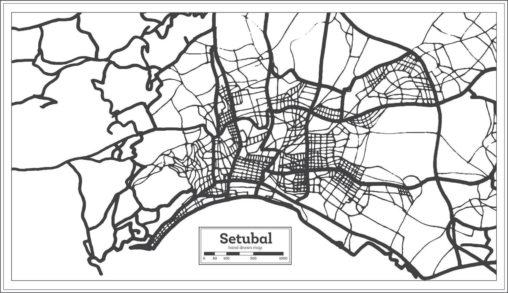 plan de la ville de setubal portugal dans un style rétro. carte muette. vecteur