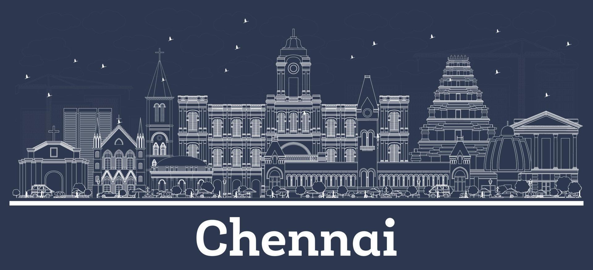 Décrire les toits de la ville de Chennai en Inde avec des bâtiments blancs. vecteur