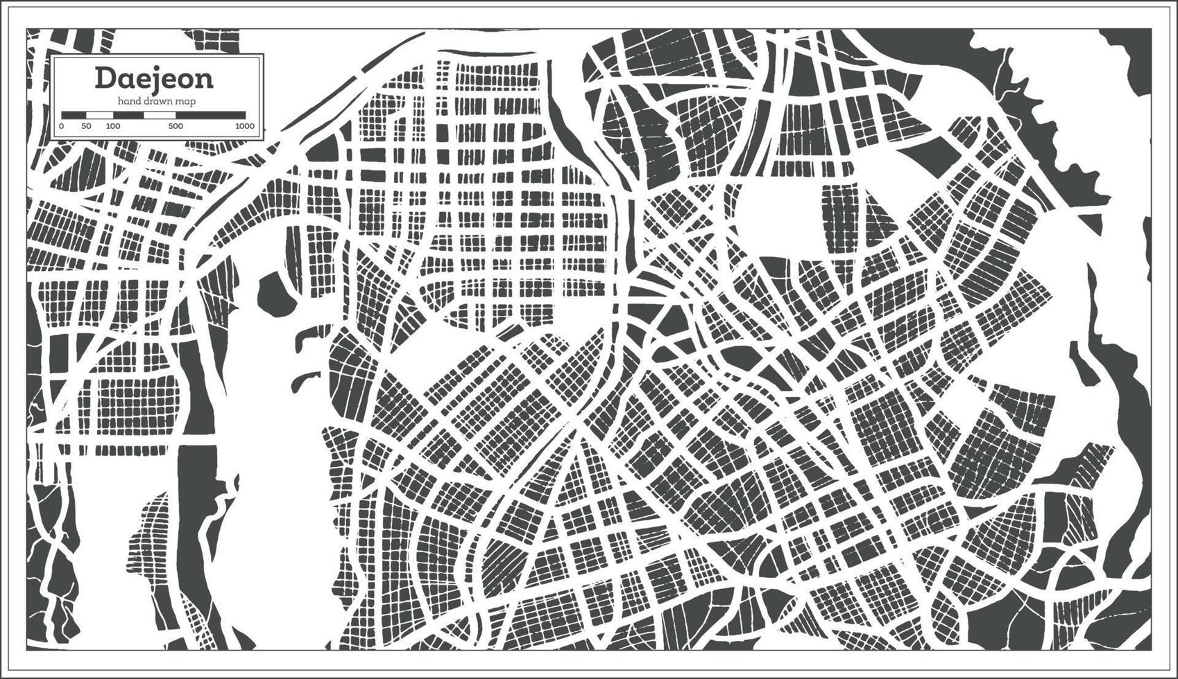 plan de la ville de daejeon en corée du sud dans un style rétro. carte muette. vecteur