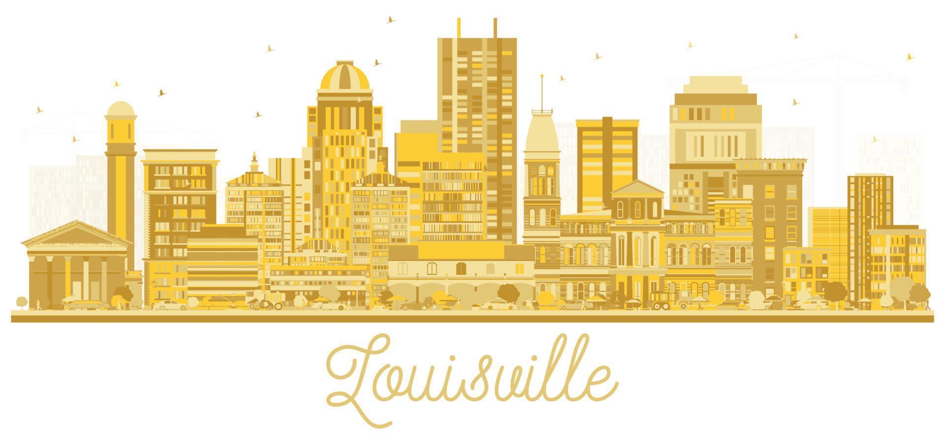 louisville kentucky usa silhouette d'horizon de la ville avec des bâtiments dorés isolés sur blanc. vecteur