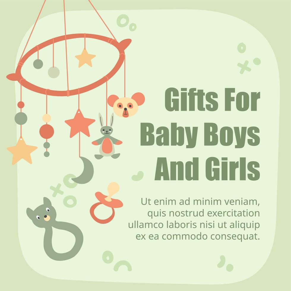 cadeaux pour bébés garçons et filles, bannière promotionnelle vecteur