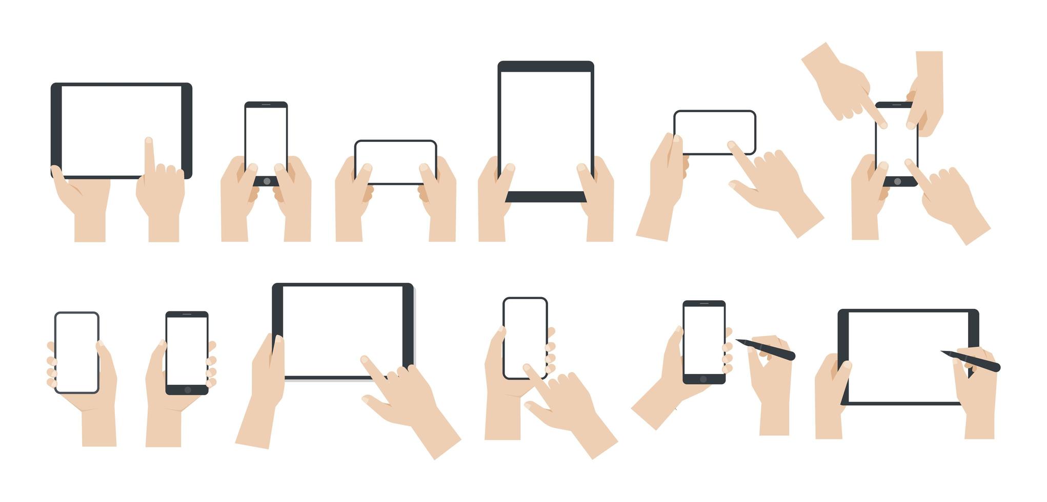 jeu de mains à l'aide de smartphones et de tablettes vecteur