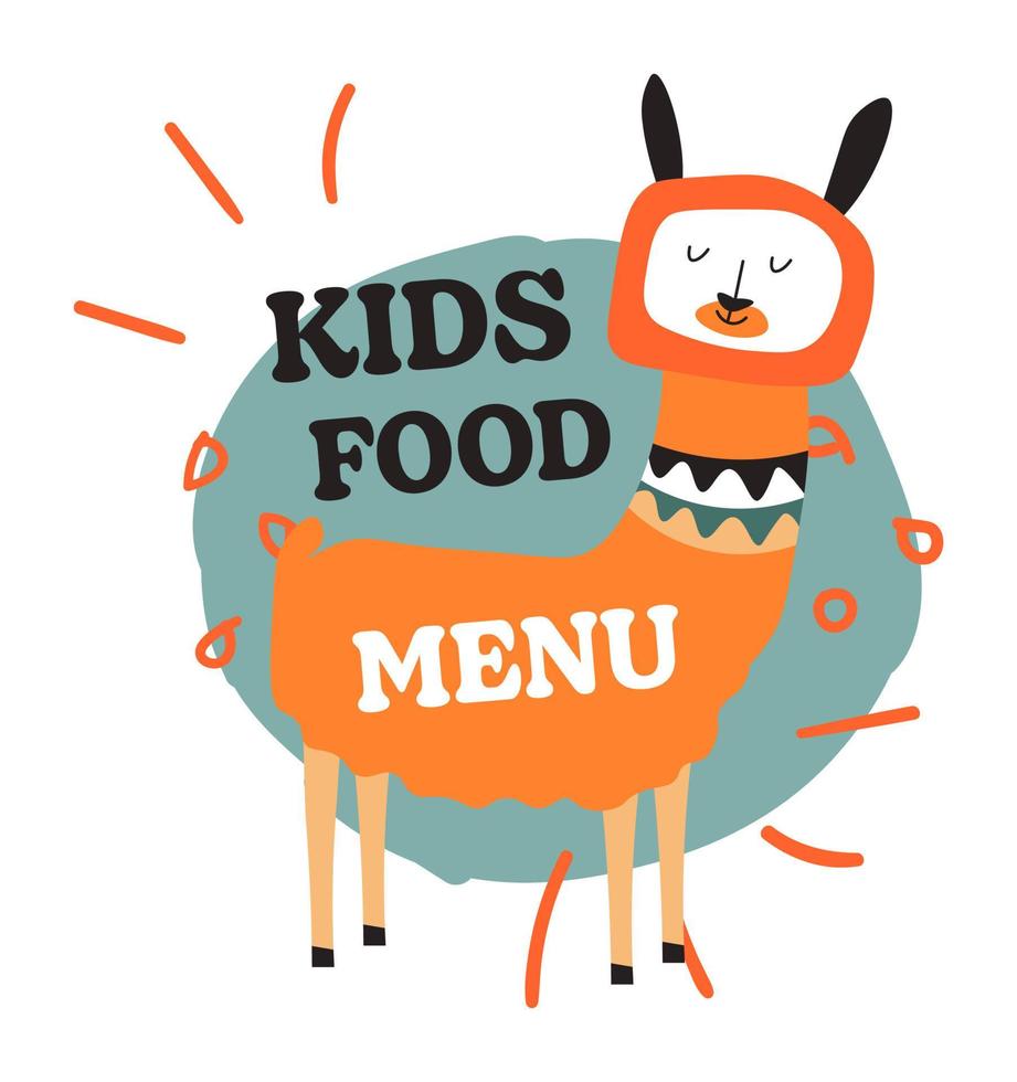 menu alimentaire pour enfants, repas pour enfants, bannière avec lama vecteur