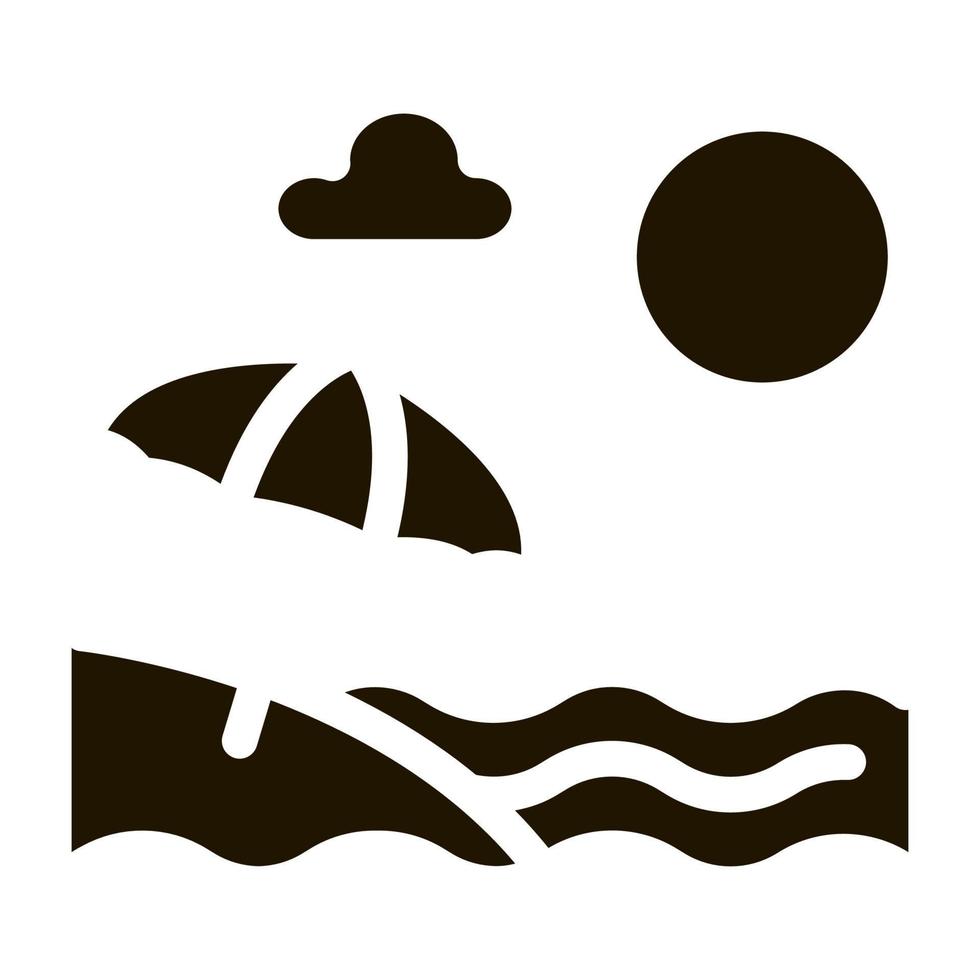 plage avec parapluies icône vecteur glyphe illustration