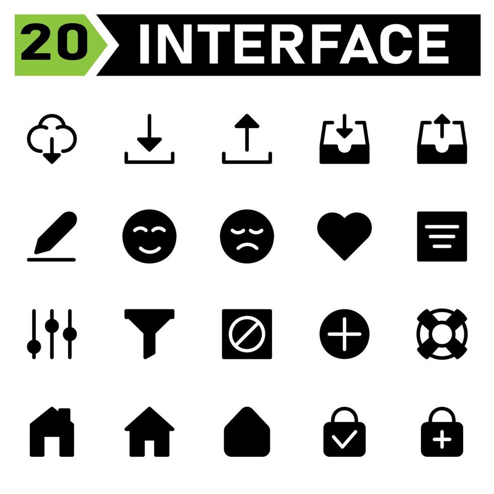 l'ensemble d'icônes de l'interface utilisateur comprend le nuage, la météo, le téléchargement, l'interface utilisateur, les flèches, le téléchargement, le dessin, le crayon, l'édition, le visage, l'émoticône, le sourire, la tristesse, l'amour, les favoris, le filtre, le menu, l'option, le tunnel, la croix complète vecteur