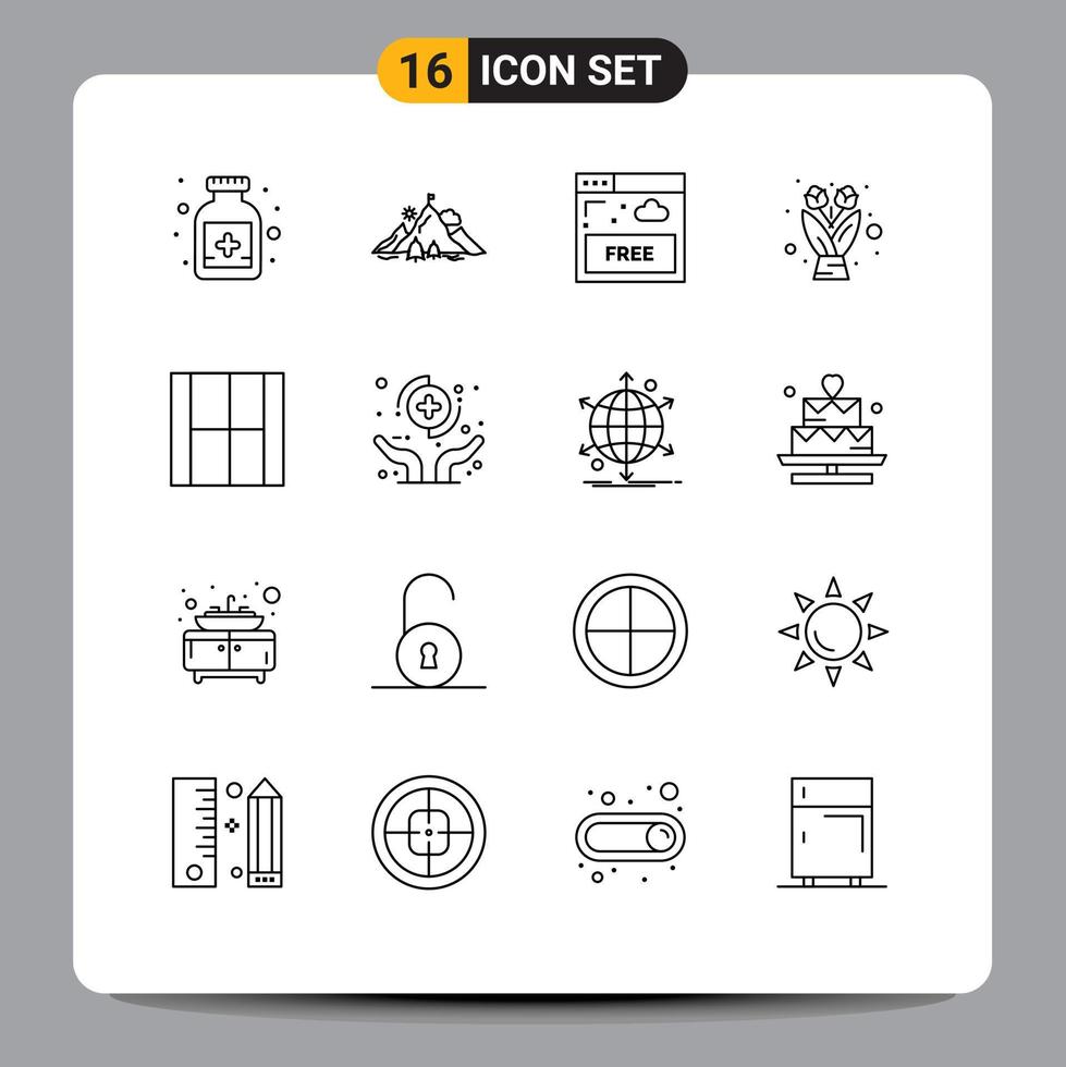 pack d'icônes vectorielles stock de 16 signes et symboles de ligne pour dessiner créer des éléments de conception vectoriels modifiables fleur cadeau d'accès vecteur