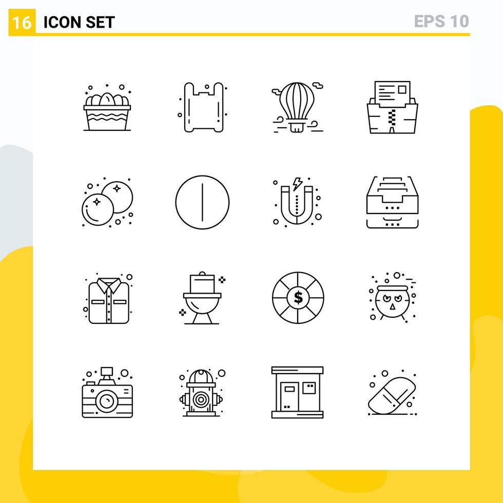 aperçu de l'interface mobile ensemble de 16 pictogrammes de dossier document ballon données voyage éléments de conception vectoriels modifiables vecteur