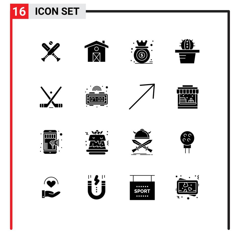 pack de 16 signes et symboles de glyphes solides modernes pour les supports d'impression Web tels que l'emblème de graphique de hockey sur bâton cactus éléments de conception vectoriels modifiables vecteur