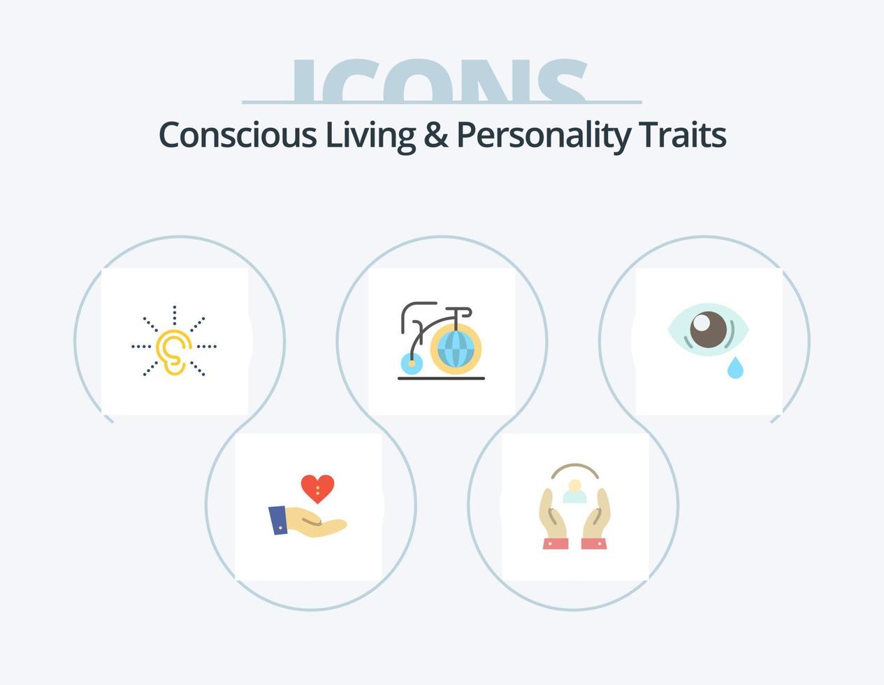 vie consciente et traits de personnalité pack d'icônes plat 5 conception d'icônes. rêver. gros. personnes. Ecoutez. entendre vecteur