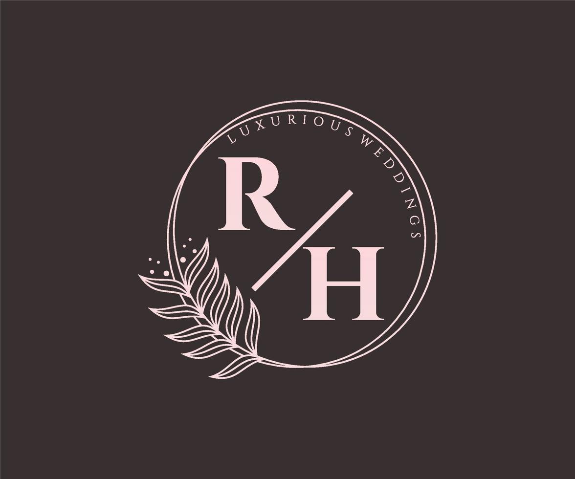 modèle de logos de monogramme de mariage lettre initiales rh, modèles minimalistes et floraux modernes dessinés à la main pour cartes d'invitation, réservez la date, identité élégante. vecteur