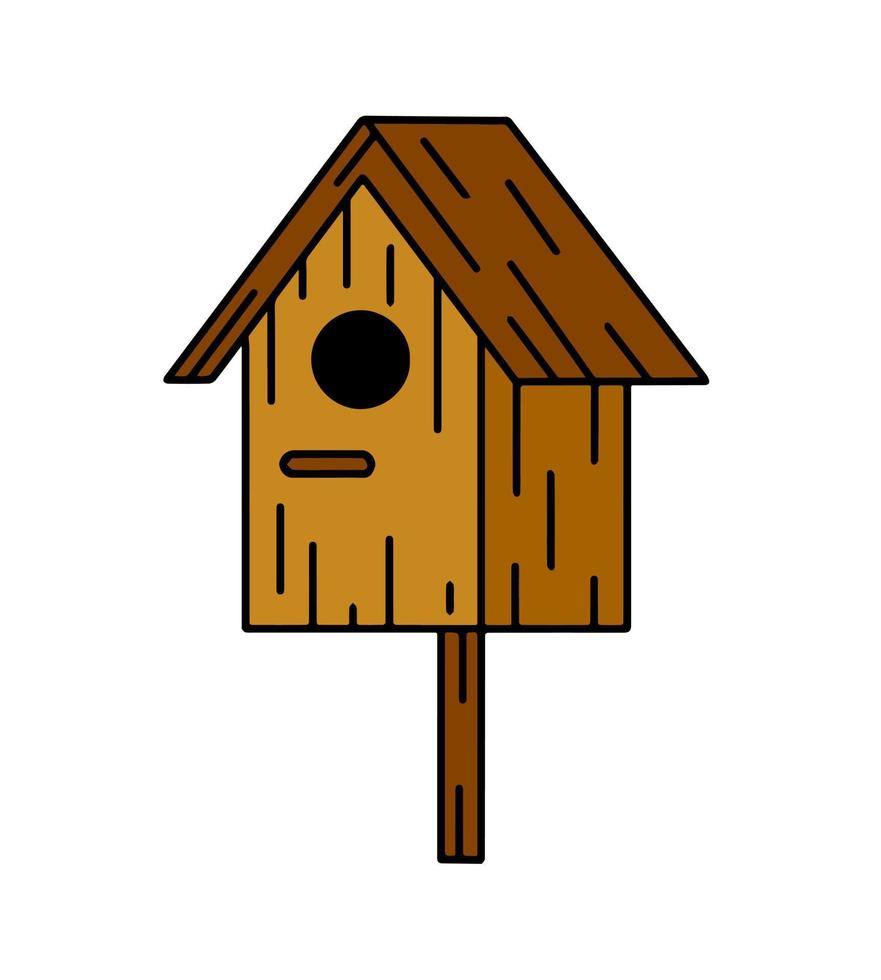 nichoir en bois. maison pour oiseau. nid fait maison pour animal. illustration de dessin animé de contour vecteur