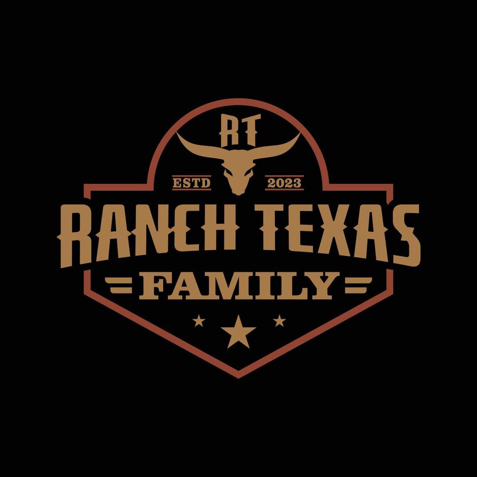 ranch rétro vintage texas famille longhorn, vache taureau de l'état de l'ouest. lettre r,t emblème de conception de logo d'étiquette vintage, vecteur