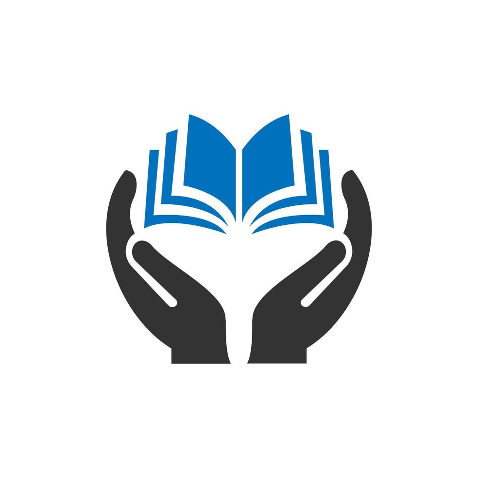 création de logo de livre à la main. logo de l'éducation avec vecteur de concept de main. création de logo main et livre