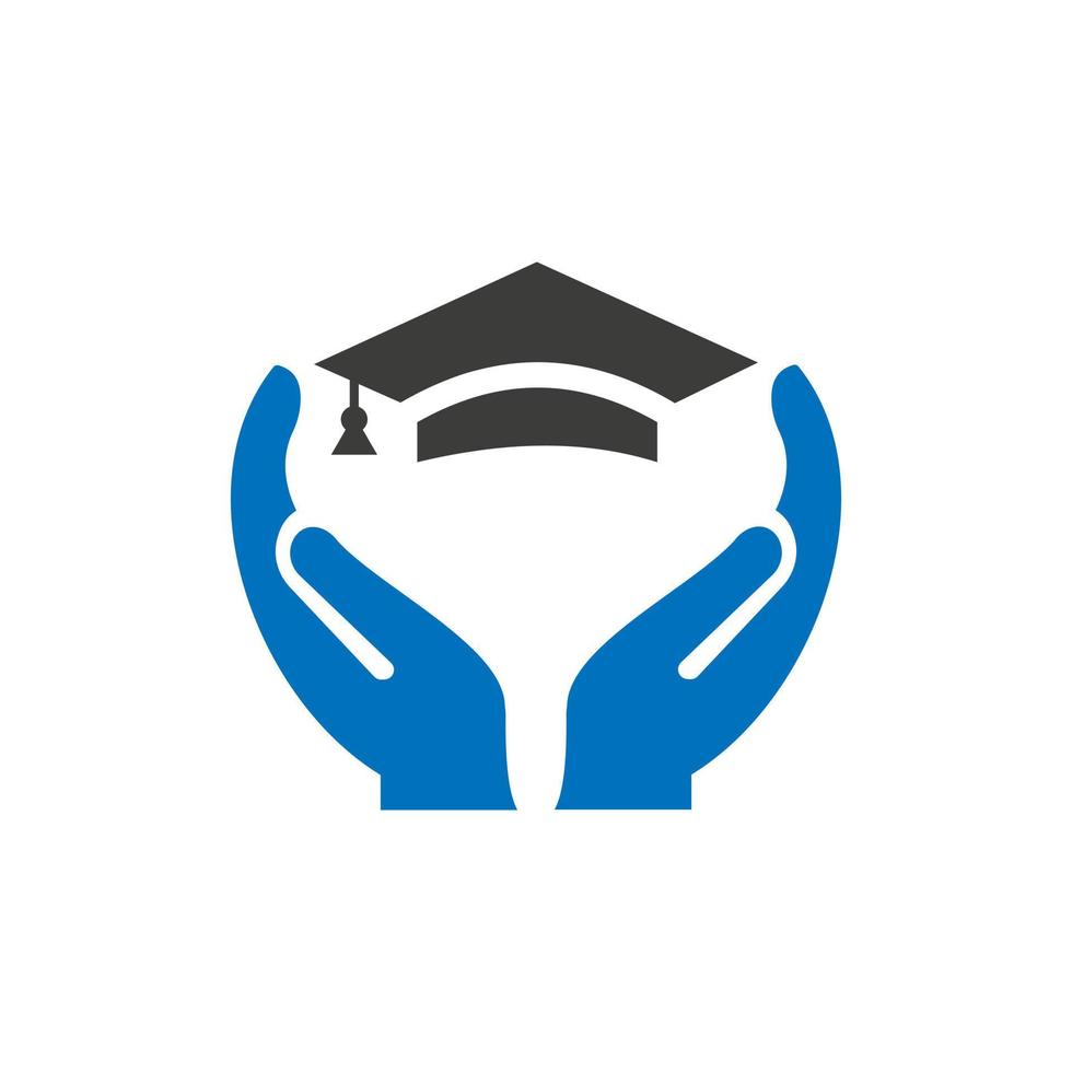 création de logo de main éducative. logo de casquette de chapeau d'éducation avec vecteur de concept de main. création de logo de chapeau de main et d'éducation