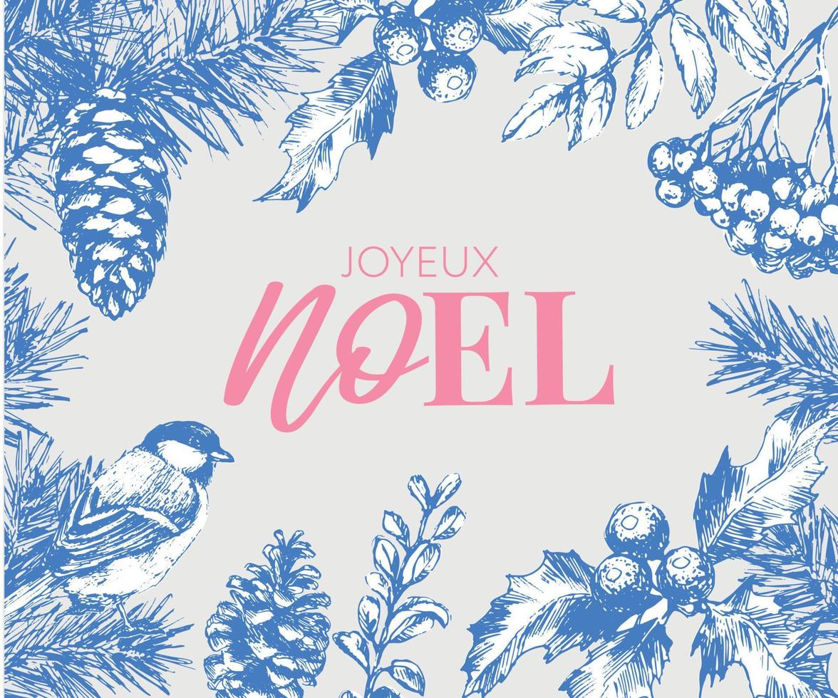 joyeux noël en langue française. joyeux noel calligraphie vectorielle brosse moderne. phrase calligraphique dessinée à la main isolée sur fond blanc. typographie pour carte de voeux, cartes postales, affiche, bannière. vecteur